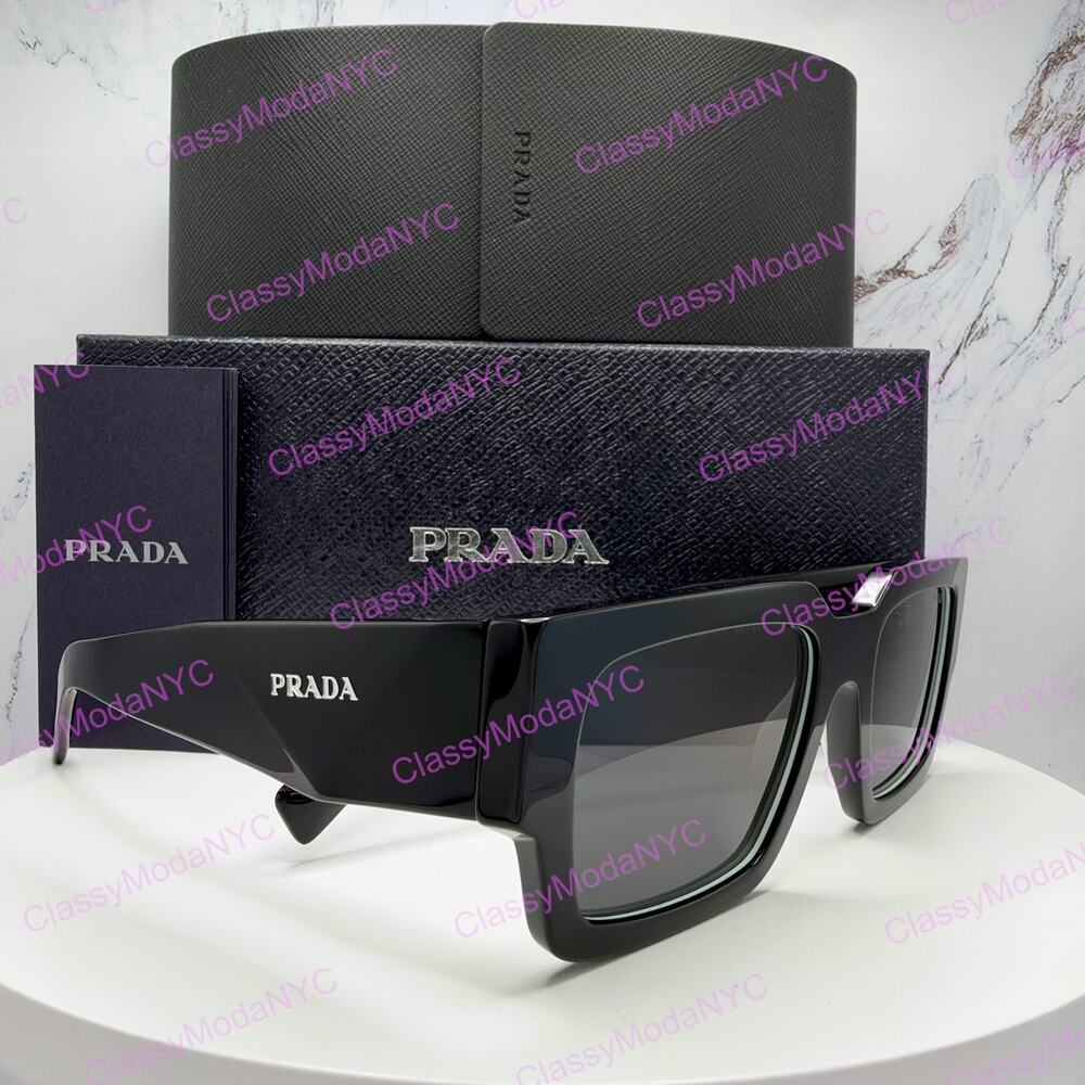 NEW PRADA Sunglasses Black & Talc Rectangle Square Mens 54mm Prada
